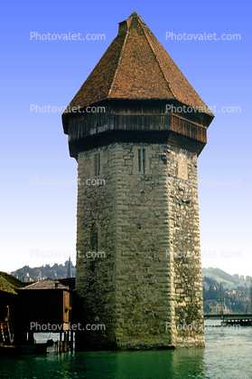 Wasserturm, Water Tower, Lucerne Kapellbruecke, Kapellbr?cke, Luzern, Switzerland, 1950s