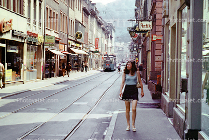 Woman Walking, Sidewalk, Geneva, Switzerland