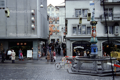 Alley, narrow street, buildings, Water Fountain, aquatics, alleyway, Switzerland