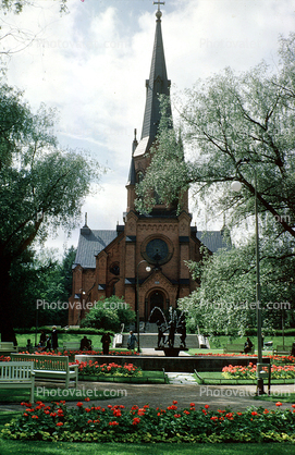 Church, building, garden, steeple