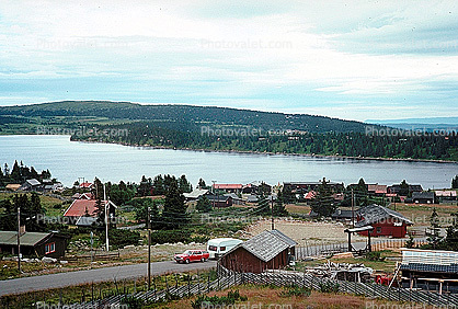 Village, Trailer, Highway, Road, Buildings, near Lillehammer, 1950s