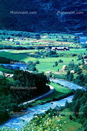 valley, river, farmlands, village, Fortun