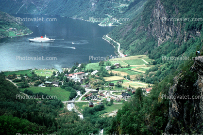 Fjord, Buildings, Docks, Waterfront, Harbor, Geiranger, municipality of Stranda
