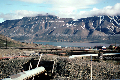 snowy mountains, Pipeline, Longyearbyen, Svalbard, Culvert