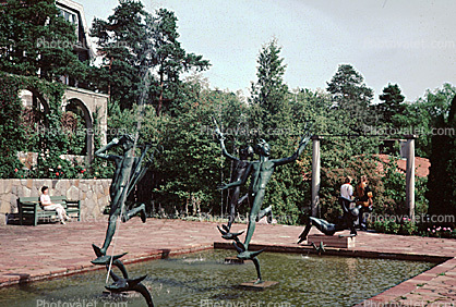 Bronze Sculpture, Water Fountain, pond, Milles Garden 