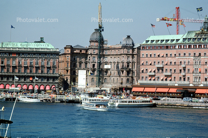 Waterfront, Docks, buildings, skyline, cityscape, Handelsbanken, Grand Hotel, Stockholm