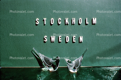 Stockholm Sweden title card, glass birds