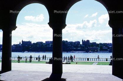 Arches, Town Hall, tower, skyline,  Stadshuset, Kungsholmen, Stockholm, Baltic Sea