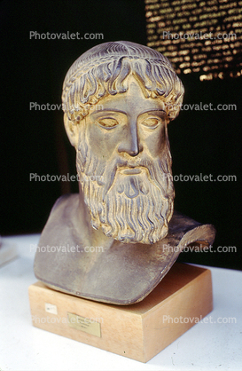 Poseidon, Bust, Face, Beard, Man, Metal Sculpture, Athens