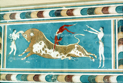 Bull, Tilework, Tile Mosaic, Knossos, Crete