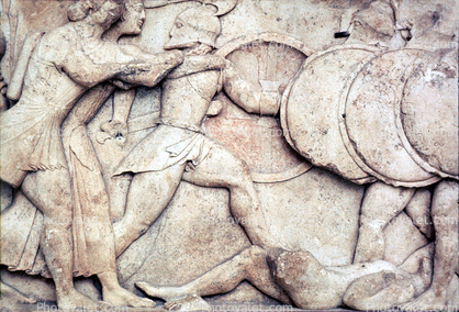 Soldiers, Shields, battle, bar-Relief, Delphi