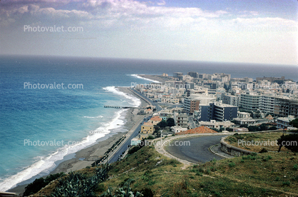 Beach, Sand, Waves, Buildings, Rhodes