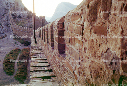 The Genoese Fortress, Wall in Sudak, Medieval ruin, Crimea, November 1991