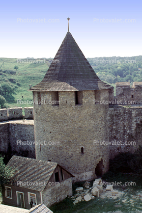 Castle, Tower, Building, Cone Roof, Khotin, 11 September 1992