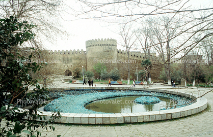 pond, water, Walled City of Baku with the Shirvanshah's Palace