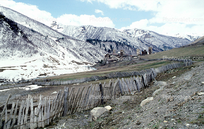 Fence, valley, Svaneti, Caucasus Mountains