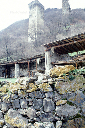 stone wall, Towers, buildings, valley, Svaneti, Caucasus Mountains