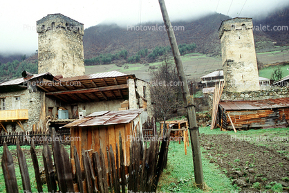 Buildings, Towers, valley, Svaneti, Caucasus Mountains
