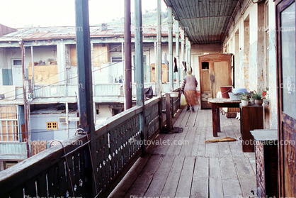 balcony, woman, Tbilisi