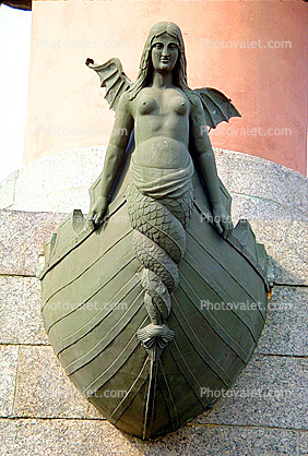 Female Angel with Wings, Anchor, Ships Bow, Rostral Column, Strelka (spit) of Vasilyevsky Island, Doric column