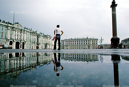 Water Puddle, reflection, Alexander Column, Palace Square, The Winter Palace, (Hermitage)