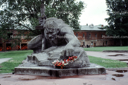 Sculpture Thirst, man, Soviet War memorial at Brest Fortress, Brest, Belaruse