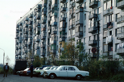 Apartment Building, cars