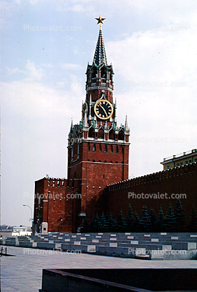 red square, clock tower, building, star