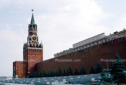 red square, clock tower, building, star, wall