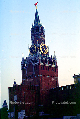 red square, clock tower, wall