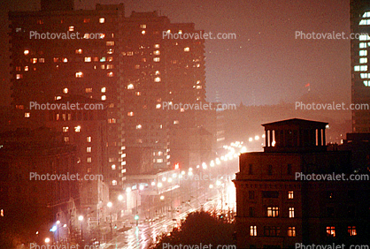 Street and Apartment Buildings at Night