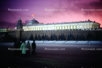 The Senate Tower, Red Square, building, night, dusk, evening, dome, wall