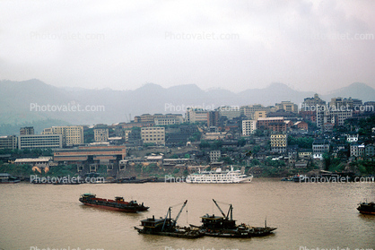 cityscape, dock, skyline, mountains, Yangtze River
