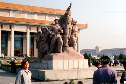 Workers Statue, Stone revolutionary monument in front of Mausoleum of Mao Zedong, Tiananmen Square, Beijing
