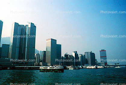 Ferry Boat, Harbor, Skyline, Cityscape, Skyscraper, Buildings, 1990
