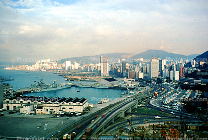 Harbor, Navy Ships, Waterfront, Docks, Skyline, Cityscape, Hills, Buildings, 1973, 1970s