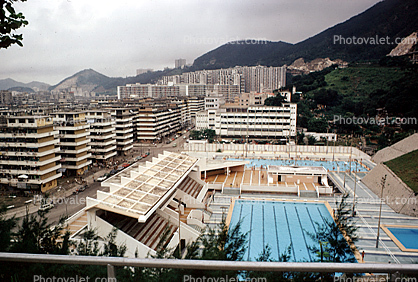 Swimming Pool, Apartments, Building, Housing, Hills, 1973, 1970s