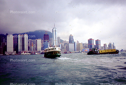 Ferryboat, Waterfront, Buildings, Skyline, Cityscape, tugboat, 1998, 1990's
