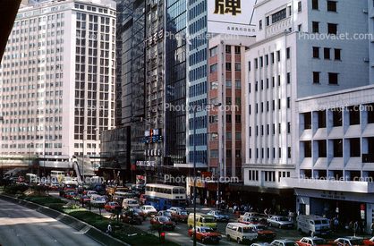 Crowded Street, Buildings, Road, Traffic Jam, 1985, 1980s