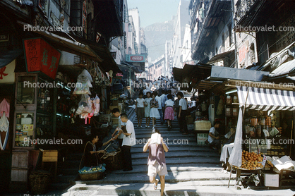 Street Scene, Market, Shops, Tenement Buildings, People, 1962, 1960s