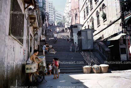 Street Scene, Steps, Stairs, Buildings, People, 1962, 1960s