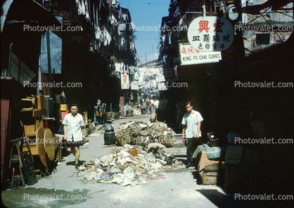 Street Scene, Tenement, Shops, Buildings, Signs, 1962, 1960s
