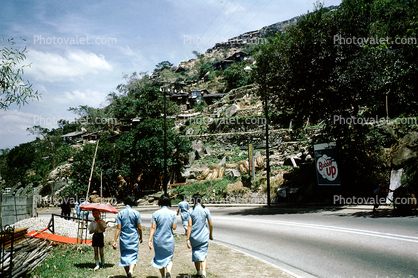 Women Walking, Shantytown, Housing, Buildings, Poverty, Hills, 1962, 1960s