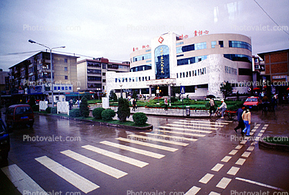 crosswalk, building, rain, street, Dali Yunnan