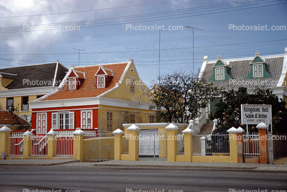 Kingdom Hall of Jehovah's Witnesses, Salon di Reino, Colorful Buildings, street, gate, fence, wall, Willmenstad, Curacao