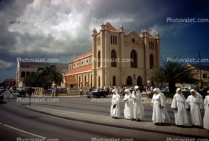 Nuns awaiting bus, Church Building, Cathedral, Willmenstad, Curacao