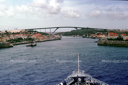 Queen Juliana Bridge, Willemstad, Harbor Entrance, Ship Bow, Flag Pole, Curacao