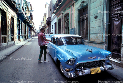 Chevy, Chevrolet, Old Havana, Buildings, Curb, Sidewalk