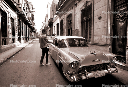 Chevy, Chevrolet, Old Havana, Buildings, Sidewalk