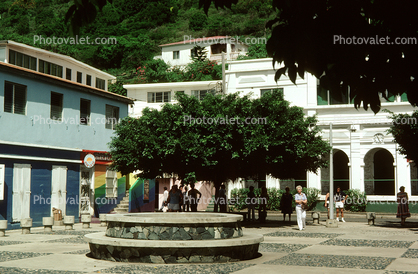 Ooh La La Rainbow Store, People in the Shade, Water Fountain, hills, Tortola Island, British Virgin Islands